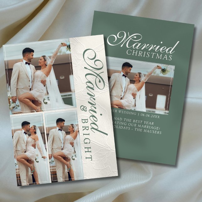 Tarjeta Festiva Recién Casados y Brillante Cuadrícula de Fotos Tar (Capture the love from your wedding day with this Married and Bright Photo Grid Newlywed Holiday Card)