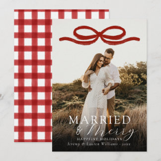 Tarjeta Festiva Recién casados y felices Elegante lazo rojo Foto