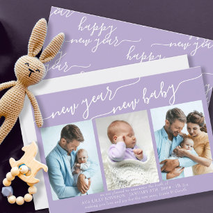 Tarjeta Festiva Recién nacido de Año Nuevo Elegante Script 3 Foto