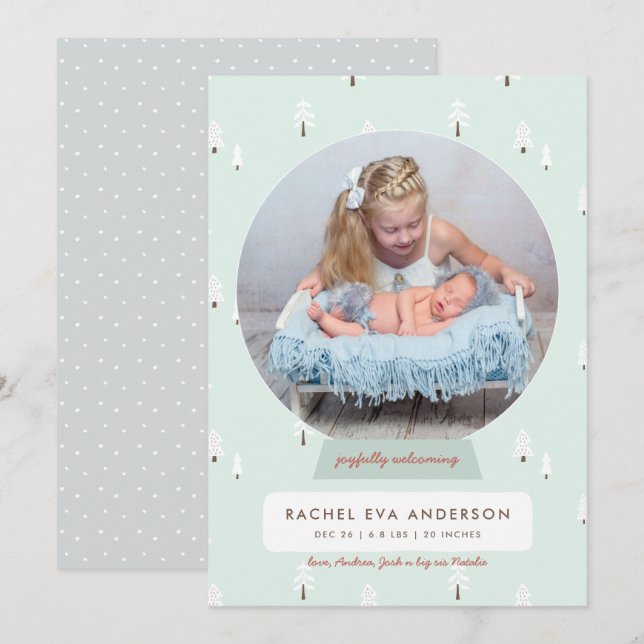 Tarjeta Festiva Recién nacido de invierno nórdico Primer globo de  (Anverso / Reverso)