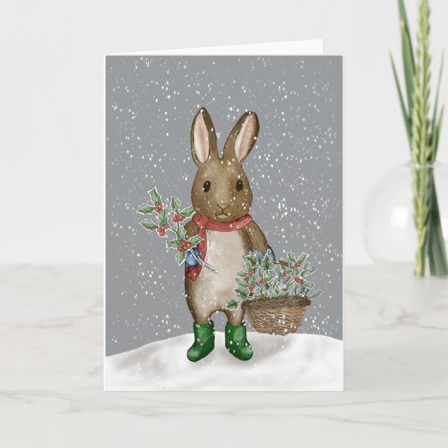 Tarjeta Festiva Recolección de vegetación en la nieve (Anverso)