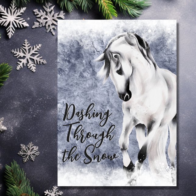 Tarjeta Festiva Recorriendo a través de la nieve hermosos Navidade (Front - Dashing Through the Snow Beautiful Horse Christmas Holiday Card)