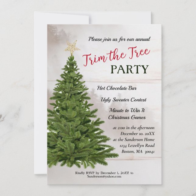 Tarjeta Festiva Recortar la fiesta navideña navideña del árbol (Anverso)