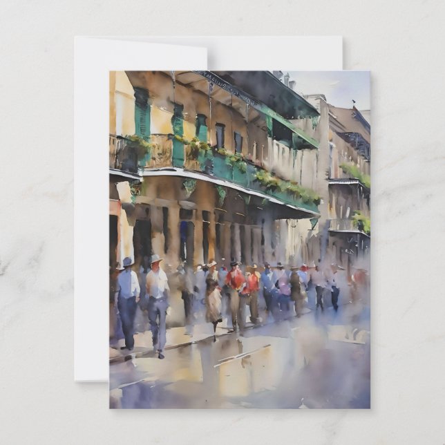 Tarjeta Festiva Recuerdos de Nueva Orleans - Calle Borbón C (Anverso)