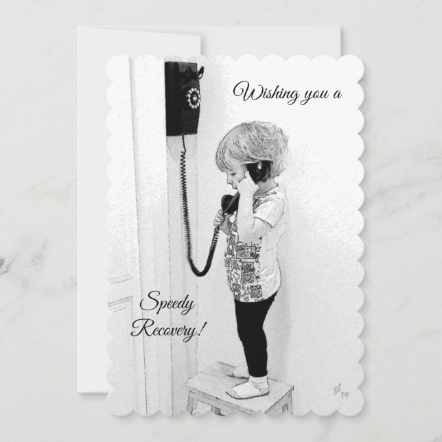 Tarjeta Festiva Recuperación rápida, niño, teléfono viejo, arte de (Anverso)