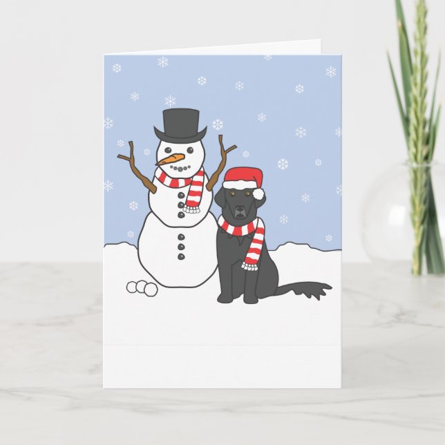 Tarjeta Festiva Recuperador de capa plana y hombre de nieve (Anverso)