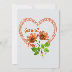Tarjeta Festiva Recupérate pronto Flores naranjas y corazón