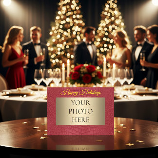 Tarjeta Festiva Red Alligator Printed Faux Texture Photo Happy