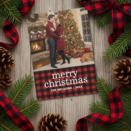 Tarjeta Festiva Red and Black Buffalo Plaid Merry Christmas Photo