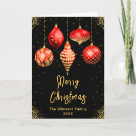 Tarjeta Festiva Red and Gold Ornaments Merry Christmas