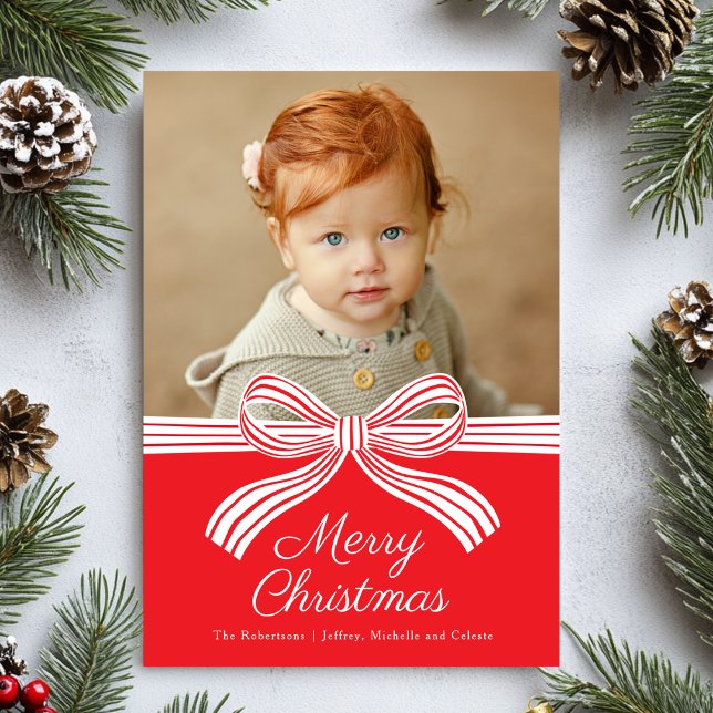 Tarjeta Festiva Red and White Bow Flat Christmas Photo Card (Subido por el creador)