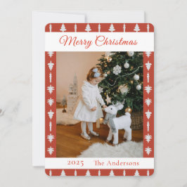 Tarjeta Festiva Red and White Christmas Tree Photo