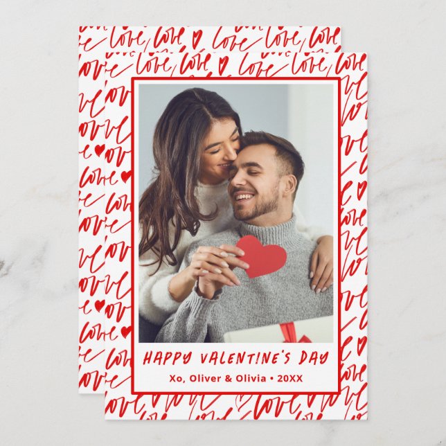 Tarjeta Festiva Red and White Love Valentines Day Photo  (Anverso / Reverso)