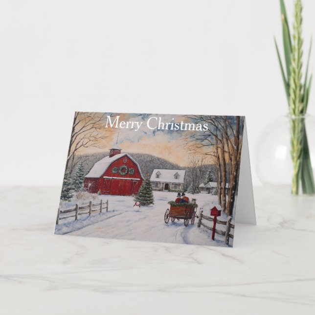 Tarjeta Festiva Red Barn at Christmas (Anverso)