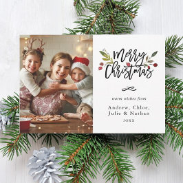 Tarjeta Festiva Red Berries Merry Christmas Photo