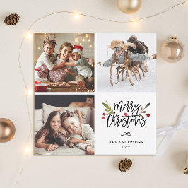 Tarjeta Festiva Red Berries Merry Christmas Square Foto