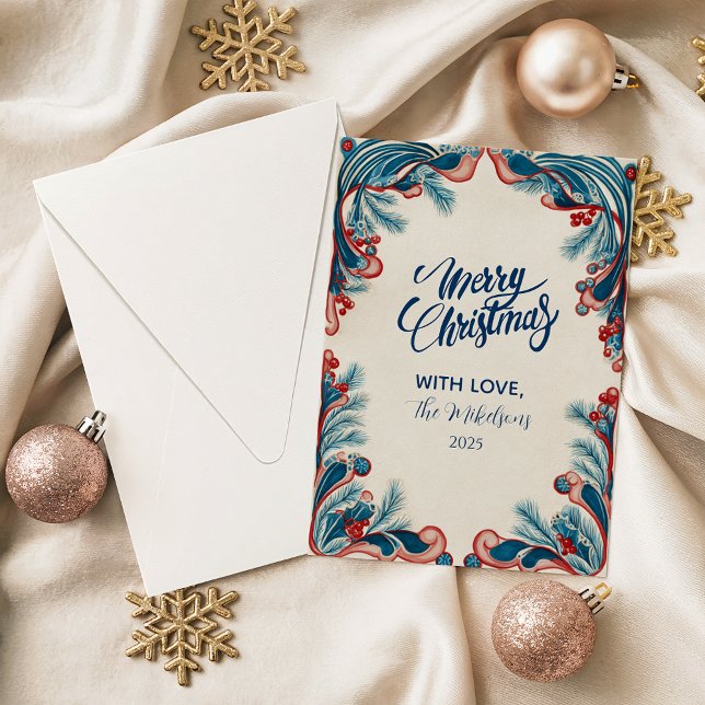 Tarjeta Festiva Red Berry & Blue Pine Christmas (Subido por el creador)