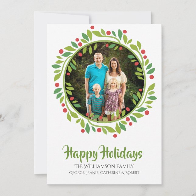 Tarjeta Festiva Red Berry Christmas Wreath Photo Card (Anverso)