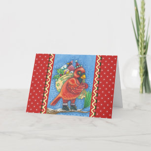 TARJETA FESTIVA RED BIRD SANTA, CARDINAL DE BUENOS NAVIDADES DE AZ