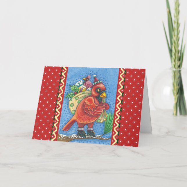 TARJETA FESTIVA RED BIRD SANTA, CARDINAL DE BUENOS NAVIDADES DE AZ (Anverso)