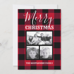 Tarjeta Festiva Red Black Buffalo Check Merry Christmas Photo