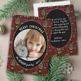 Tarjeta Festiva Red Black One line Navidades de arte Family Photo