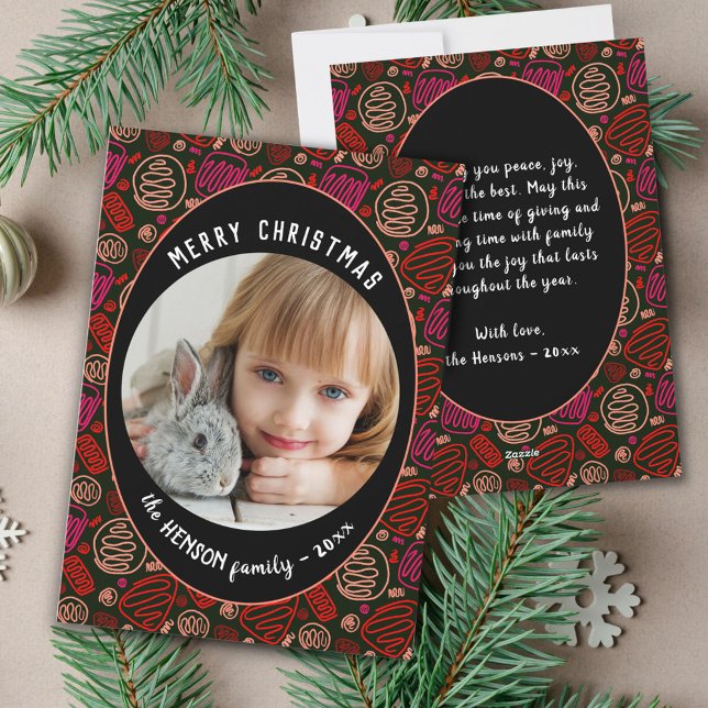 Tarjeta Festiva Red Black One line Navidades de arte Family Photo (Subido por el creador)