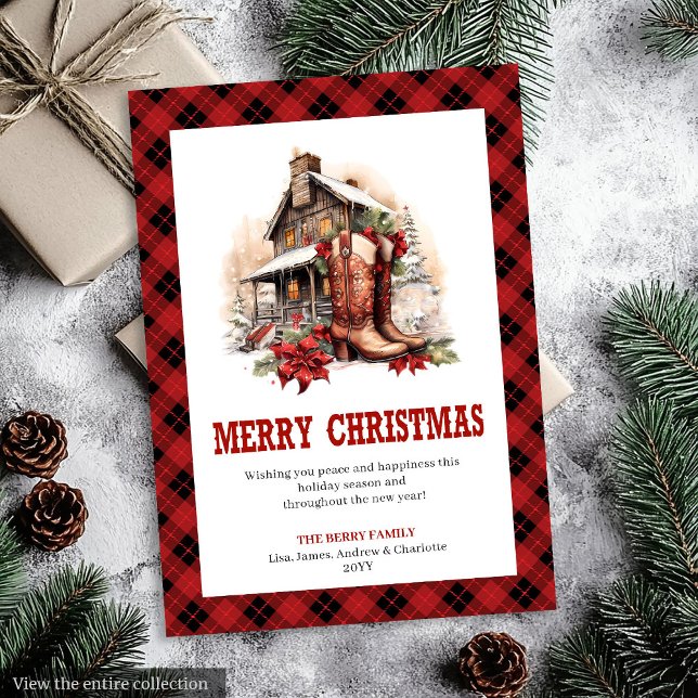 Tarjeta Festiva Red black Western card buffalo plaid Christmas (Red black Western card buffalo plaid Christmas

)