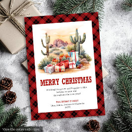 Tarjeta Festiva Red Black Western Check Holiday Greeting Card