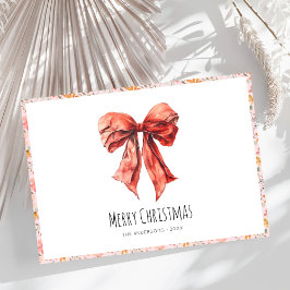 Tarjeta Festiva Red Bow Coquette Elegent Floral Navidades
