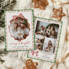 Tarjeta Festiva Red Bow Family Photo Christmas Holiday Card