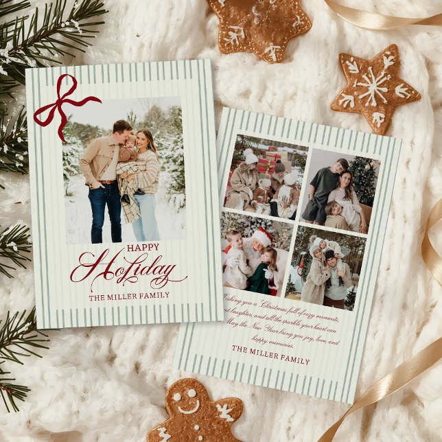 Tarjeta Festiva Red Bow Family Photo Christmas Holiday Card (Subido por el creador)