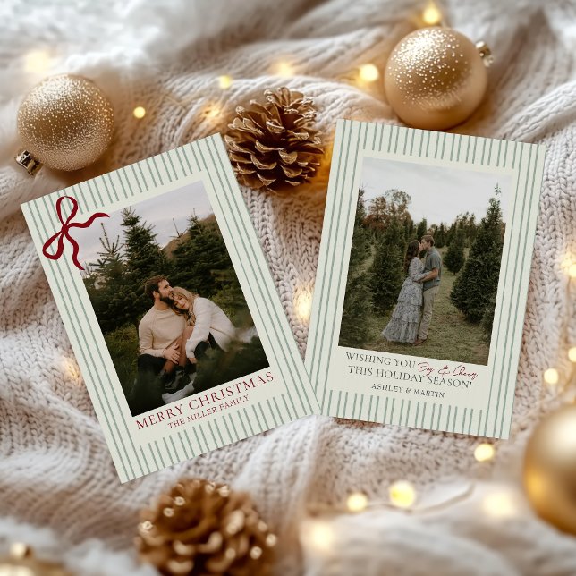 Tarjeta Festiva Red Bow Family Photo Christmas Holiday Card  (Subido por el creador)