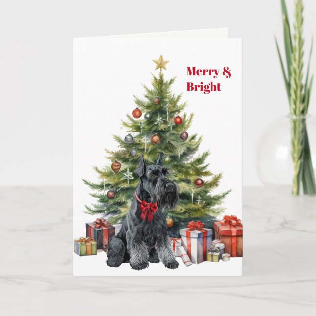 Tarjeta Festiva Red Bow Giant Schnauzer Christmas Tree Card (Anverso)