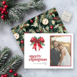 Tarjeta Festiva Red Bow Holly casado y Merry recién casada foto