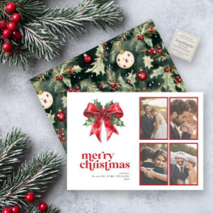 Tarjeta Festiva Red Bow Holly casado y Merry recién casado 4 foto
