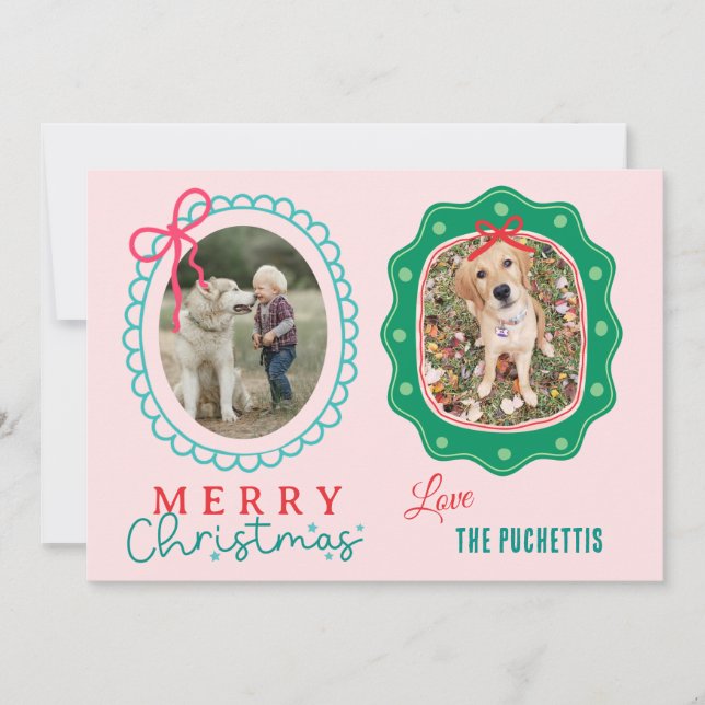 Tarjeta Festiva Red Bow Two Picture Frame Navidades (Anverso)