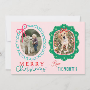 Tarjeta Festiva Red Bow Two Picture Frame Navidades