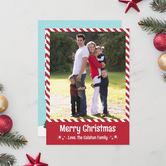 Tarjeta Festiva Red Candy Cane Stripe Merry Christmas Photo Card (Subido por el creador)