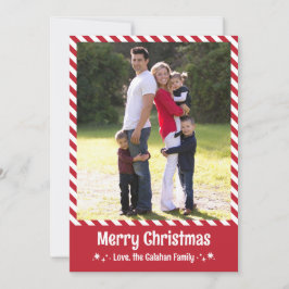 Tarjeta Festiva Red Candy Cane Stripe Merry Christmas Photo Card