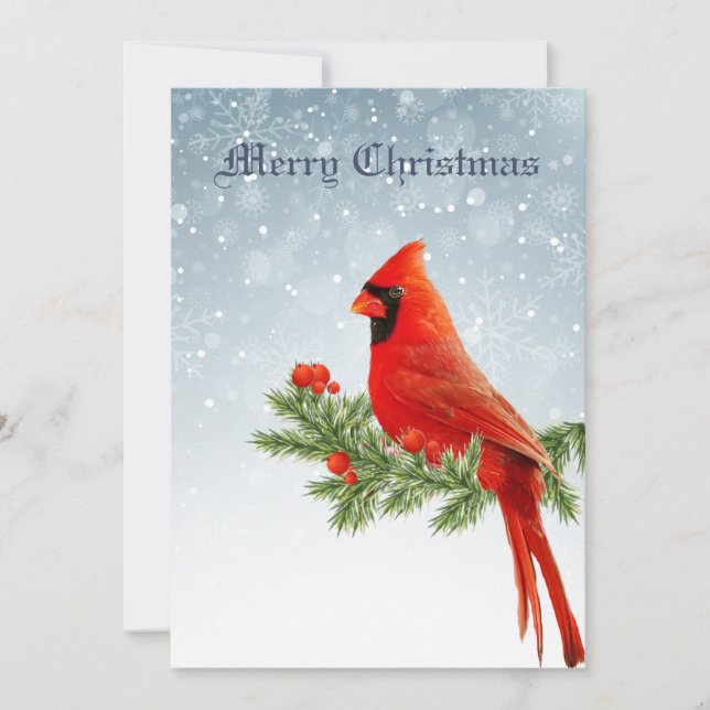 Tarjeta Festiva Red Cardinal Bird Merry Christmas greeting (Anverso)