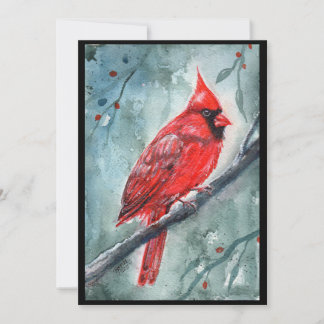 Tarjeta Festiva Red cardinal watercolor design by Renee Lavoie