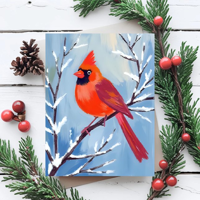 Tarjeta Festiva Red Cardinal | Winter Watercolor Holiday Card (Subido por el creador)