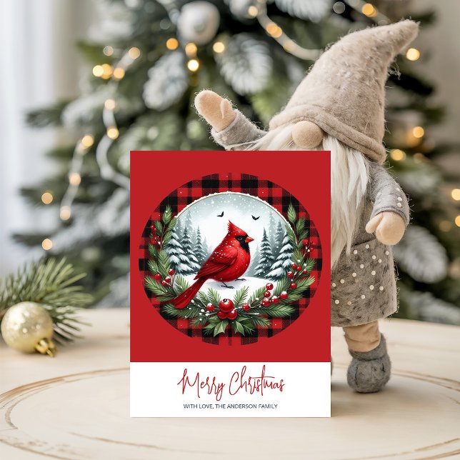 Tarjeta Festiva Red Cardinal with Holly Berries (Subido por el creador)