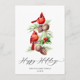 Tarjeta Festiva Red Cardinals Holly Berry Christmas Greeting