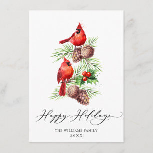 Tarjeta Festiva Red Cardinals Holly Berry Christmas Greeting