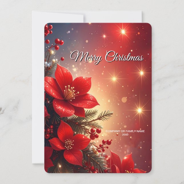 Tarjeta Festiva Red Christmas Floral Holiday Card (Anverso)