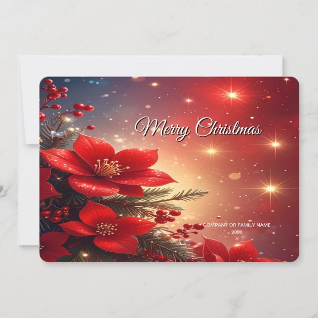 Tarjeta Festiva Red Christmas Floral Holiday Card (Anverso)