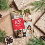 Tarjeta Festiva Red Christmas Four Photo Collage<br><div class="desc">This 4-Photo Holiday card features a photo collage and pattern polka-dot back design. All text is completely customizable.</div>