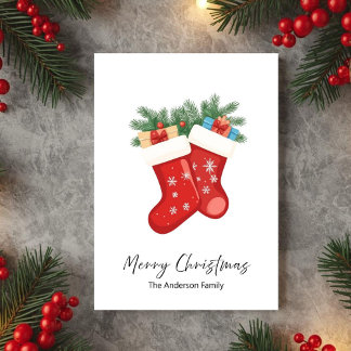 Tarjeta Festiva Red Christmas Socks Holiday Greeting Card